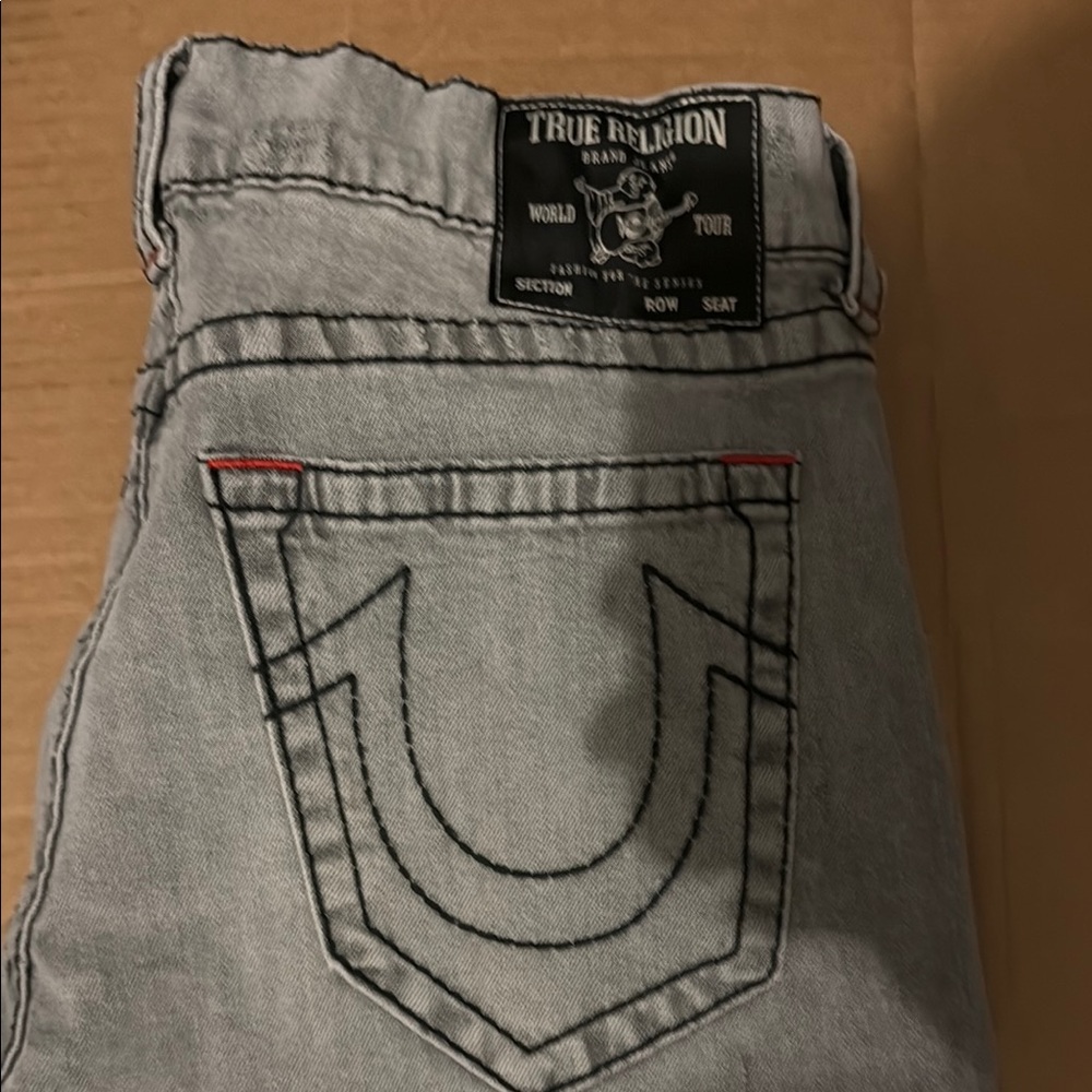 True Religion Gray Relaxed Jeans with Signature Stitching